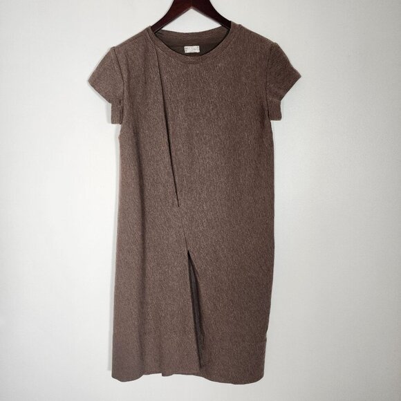 Brunello Cucinelli Brown Wool Mini Dress Minimalist Old Money S - Picture 1 of 14